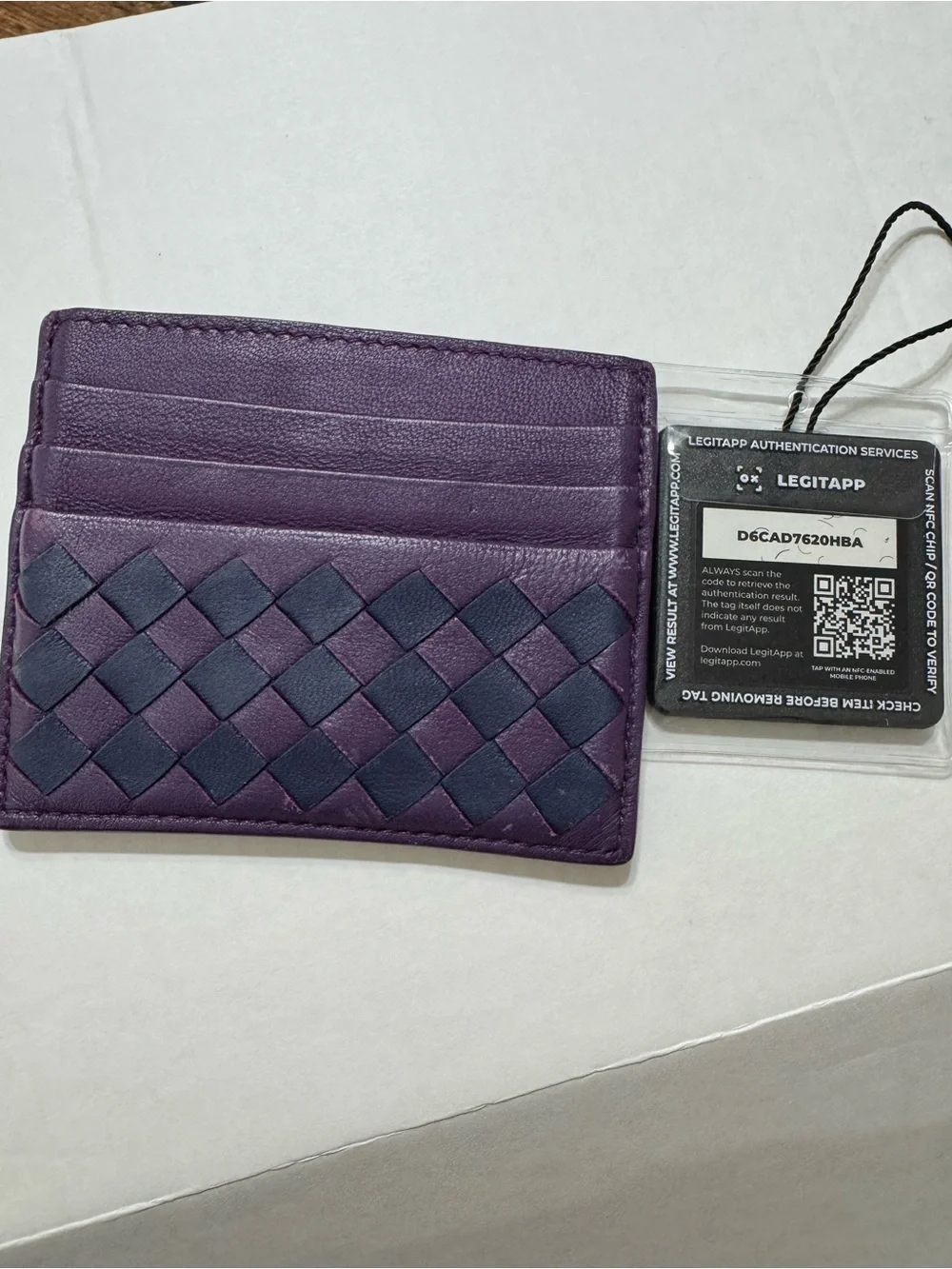 Bottega Veneta Leather Card Holder in Deep Purple with Woven Detail